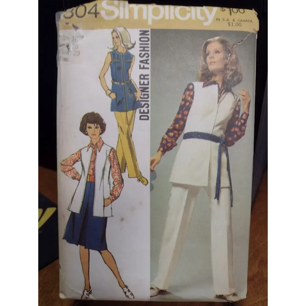Vintage Simplicity Pattern 9304 Misses' Vest, Skirt, Blouse & Pants (1971)